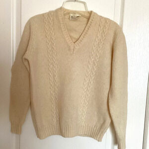 Vintage Shetland 100% Pure Wool White Sweater Made in Scotland Warm Winter